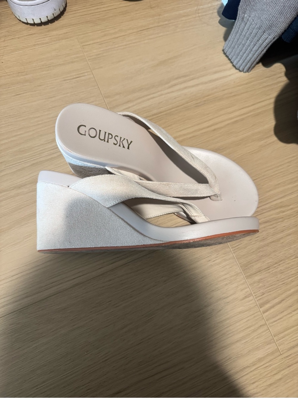 White Wedge Flip-Flop Heels